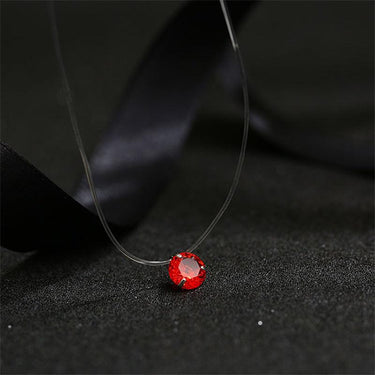 Colier cu fir transparent, cu piatra rosie din zirconiu, Carma C5 - Pursehuit.ro