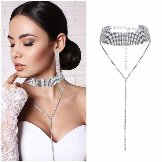 Colier Choker argintiu, cu pietre, Dea C1