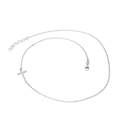 Colier argintiu, din otel inoxidabil, suflat cu aur 18k, cu cruciulita delicata, Henna C3