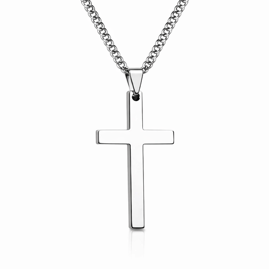Colier argintiu, din otel inoxidabil, suflat cu aur 18k, cu pandantiv cruciulita, Sonni C4