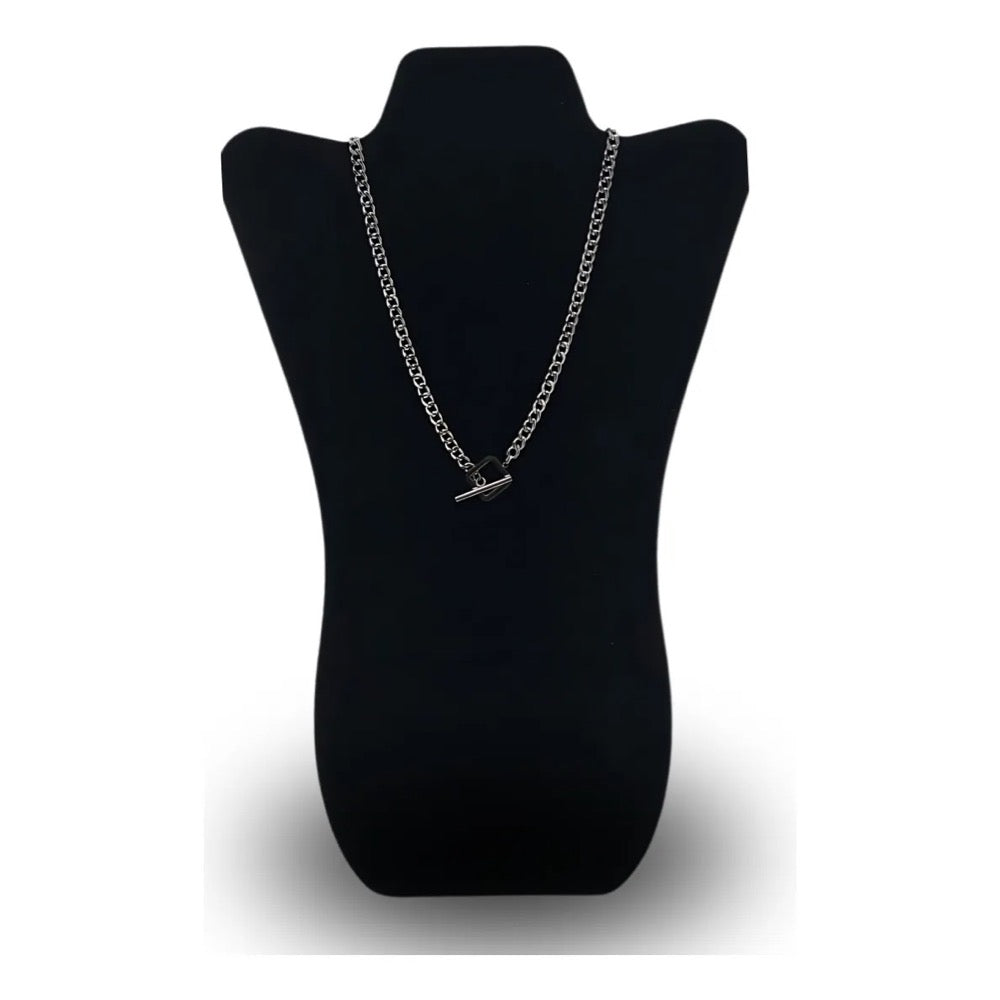 Colier argintiu, din otel inoxidabil, suflat cu aur 18k, cu zale, Svala C1