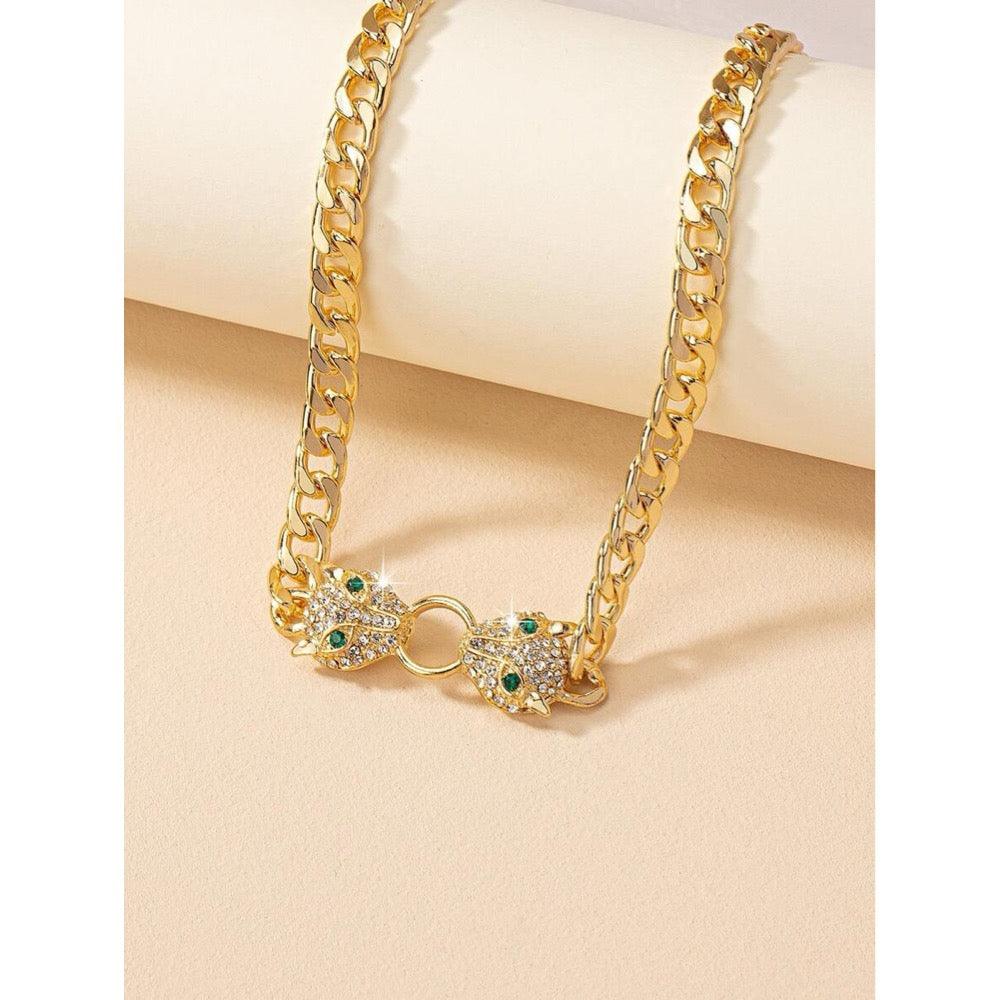 Colier auriu, cu zale si cap de pantera, cu pietre, Brigita C8 - Pursehuit.ro