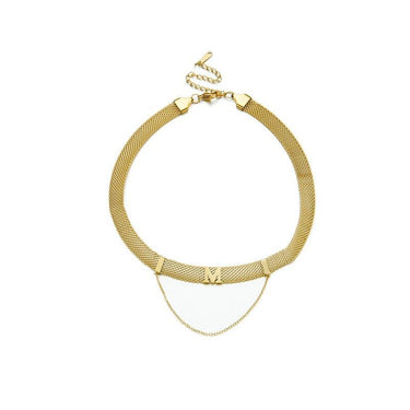 Colier auriu, din otel inoxidabil, cu litera M, suflat cu aur 18k, Taki C2 - Pursehuit.ro