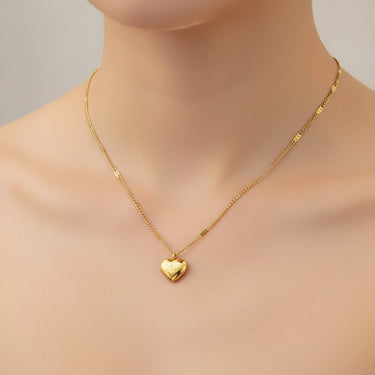 Colier auriu, din otel inoxidabil, cu pandantiv inima, suflat cu aur 18k, Berge C11