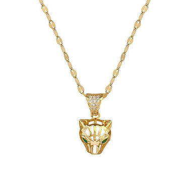 Colier auriu, din otel inoxidabil, cu pandantiv leopard si pietre, suflat cu aur 18k, Berta C11 - Pursehuit.ro