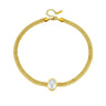 Colier auriu, din otel inoxidabil, cu pandantiv oval, suflat cu aur 18k, Tekla C2 - Pursehuit.ro