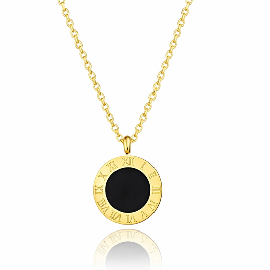Colier auriu, din otel inoxidabil, cu pandantiv rotund, suflat cu aur 18k, Cally C11