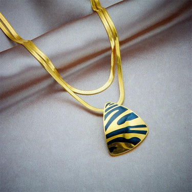 Colier auriu, din otel inoxidabil, cu pandantiv si animal print, suflat cu aur 18k, Thialvi C2 - Pursehuit.ro