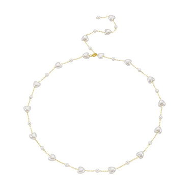 Colier auriu, din otel inoxidabil, cu perlute in forma de inima, suflat cu aur 18k, Betsy C11 - Pursehuit.ro