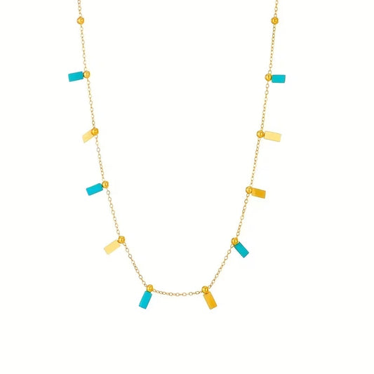 Colier auriu, din otel inoxidabil, cu piese turquoise, suflat cu aur 18k, Berite C9