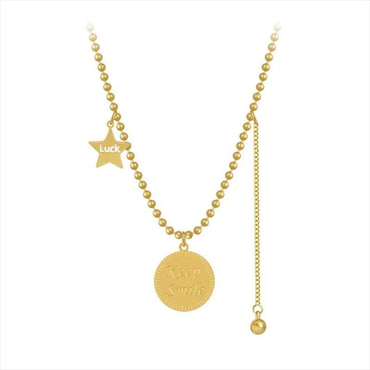 Colier auriu, din otel inoxidabil, cu steluta norocoasa, suflat cu aur 18k, Anais C1 - Pursehuit.ro