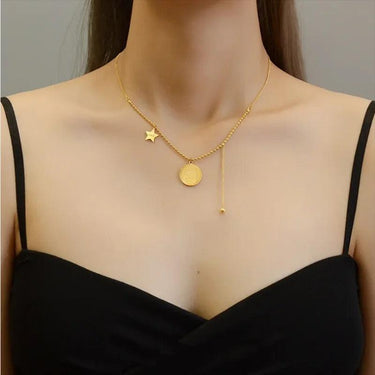 Colier auriu, din otel inoxidabil, cu steluta norocoasa, suflat cu aur 18k, Anais C1 - Pursehuit.ro