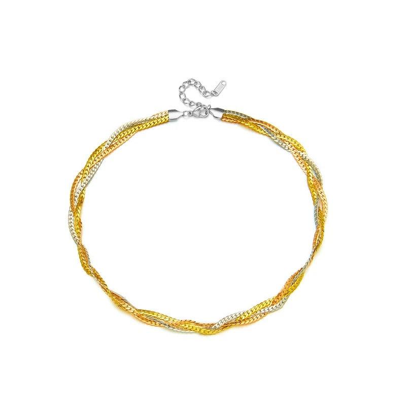 Colier auriu, din otel inoxidabil, impletit, suflat cu aur 18k, Alyda C1 - Pursehuit.ro