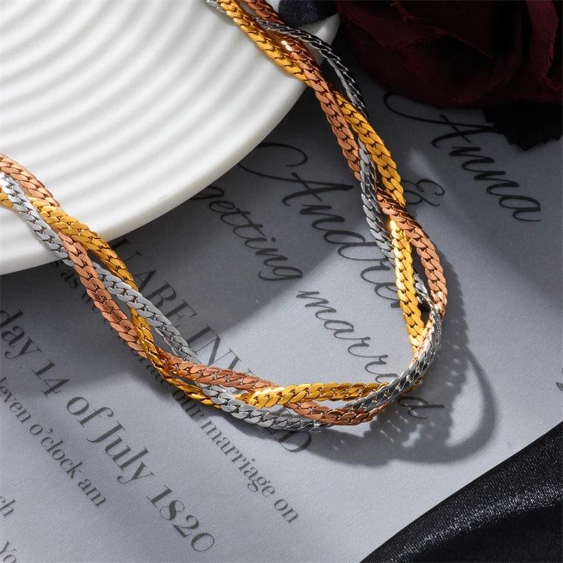 Colier auriu, din otel inoxidabil, impletit, suflat cu aur 18k, Alyda C1 - Pursehuit.ro