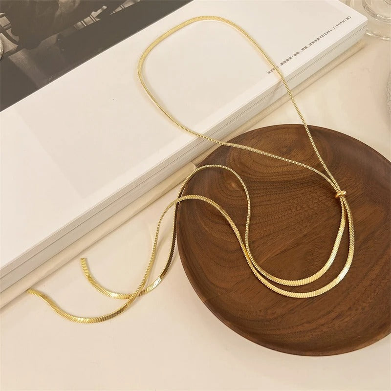 Colier auriu, din otel inoxidabil, lung, suflat cu aur 18k, Delma C1