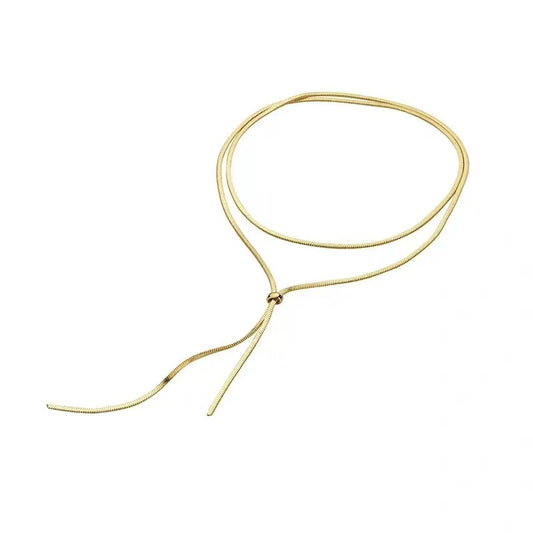Colier auriu, din otel inoxidabil, lung, suflat cu aur 18k, Delma C1