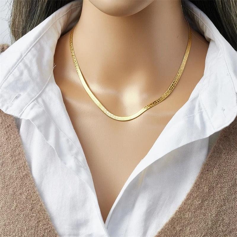 Colier auriu, din otel inoxidabil, stil sarpe, suflat cu aur 18k, Caitlyn C11 - Pursehuit.ro