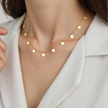 Colier auriu, din otel inoxidabil, suflat cu aur 18k, cu banuti, Ingo C5
