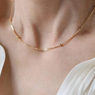 Colier auriu, din otel inoxidabil, suflat cu aur 18k, cu bilute delicate, Iraida C5
