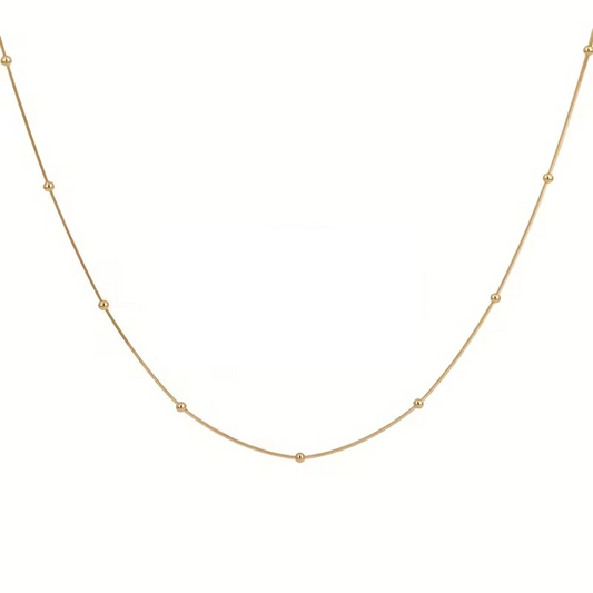 Colier auriu, din otel inoxidabil, suflat cu aur 18k, cu bilute delicate, Iraida C5