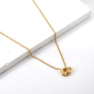 Colier auriu, din otel inoxidabil, suflat cu aur 18k, cu cerculete imbinate, Eternity C1