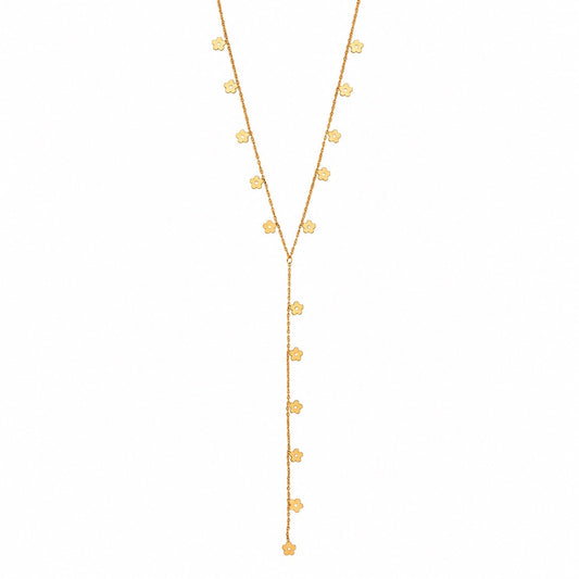Colier auriu, din otel inoxidabil, suflat cu aur 18k, cu floricele, Dylan C1