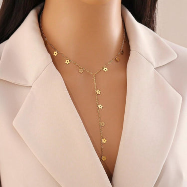 Colier auriu, din otel inoxidabil, suflat cu aur 18k, cu floricele, Dylan C1