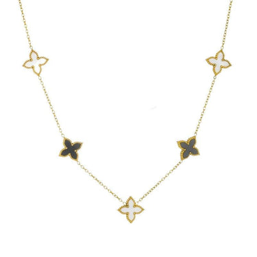 Colier auriu, din otel inoxidabil, suflat cu aur 18k, cu floricele norocoase, Dikka C12 - Pursehuit.ro