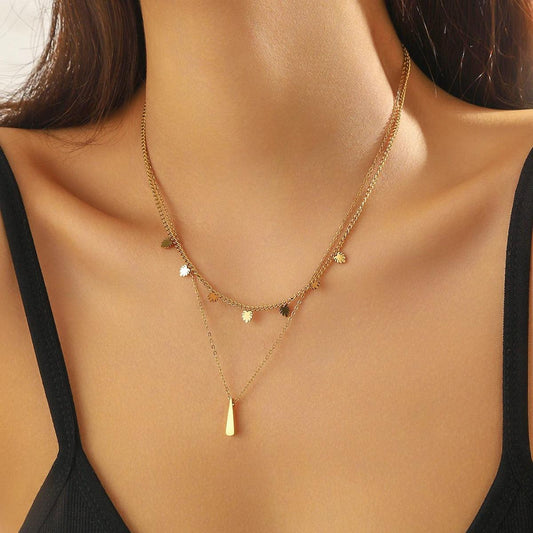 Colier auriu, din otel inoxidabil, suflat cu aur 18k, cu frunzulite de Monstera, Eldora C2 - Pursehuit.ro