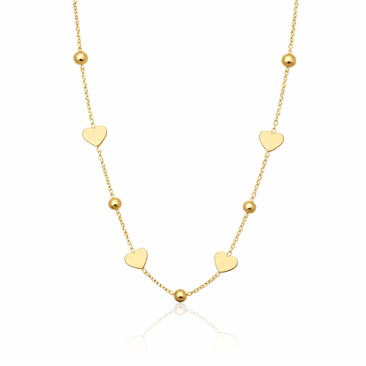 Colier auriu, din otel inoxidabil, suflat cu aur 18k, cu inimioare, Elise C2