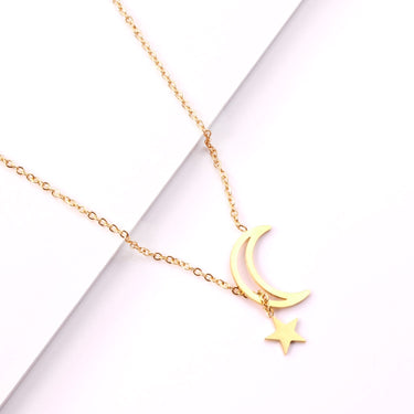 Colier auriu, din otel inoxidabil, suflat cu aur 18k, cu luna si stea, Kadia C1