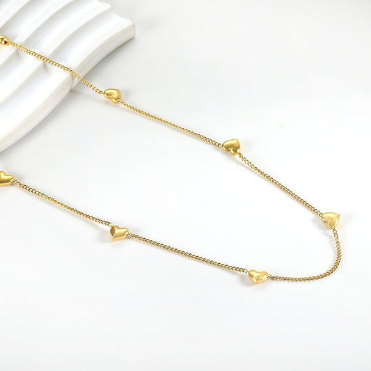 Colier auriu, din otel inoxidabil, suflat cu aur 18k, cu mini inimioare, Kalinka C1