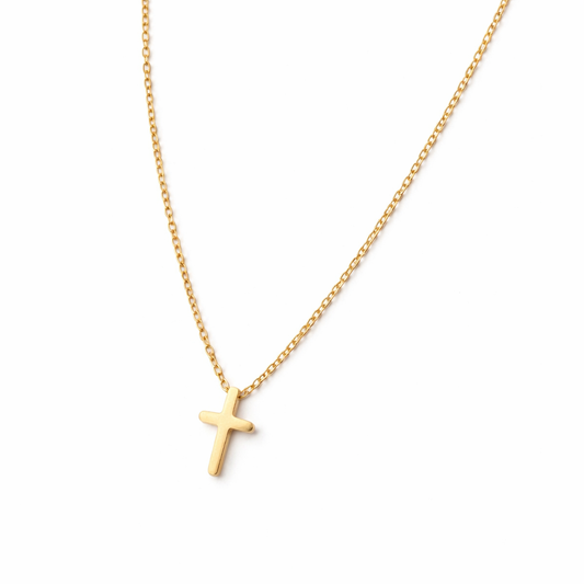 Colier auriu, din otel inoxidabil, suflat cu aur 18k, cu pandantiv cruciulita, Inna C3