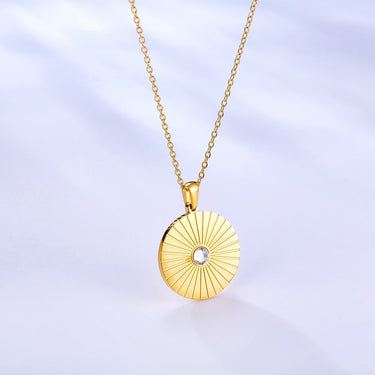 Colier auriu, din otel inoxidabil, suflat cu aur 18k, cu pandantiv rotund, Kaiane C1