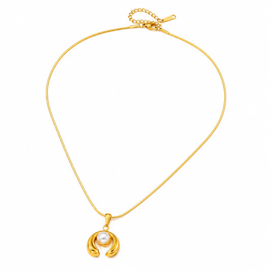 Colier auriu, din otel inoxidabil, suflat cu aur 18k, cu perla, Elia C2