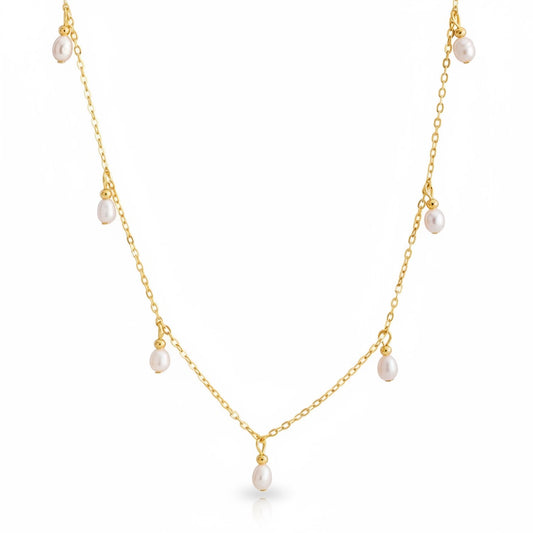 Colier auriu, din otel inoxidabil, suflat cu aur 18k, cu perlute delicate, Helvi C3
