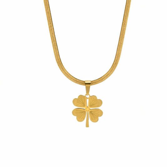 Colier auriu, din otel inoxidabil, suflat cu aur 18k, cu piese in forma de trifoi norocos, Iliana C5