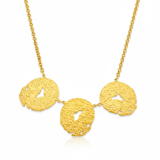 Colier auriu, din otel inoxidabil, suflat cu aur 18k, cu piese ovale, texturate, Roselina C5