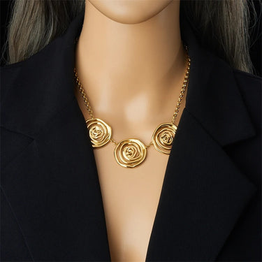 Colier auriu, din otel inoxidabil, suflat cu aur 18k, cu piese rotunde, Ritha C5