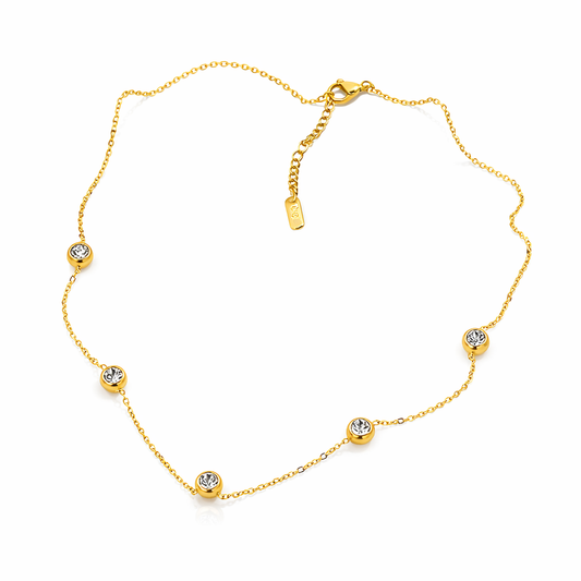 Colier auriu, din otel inoxidabil, suflat cu aur 18k, cu pietre din zirconiu, Henrieta C3