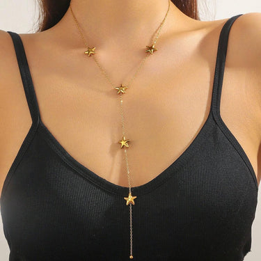 Colier auriu, din otel inoxidabil, suflat cu aur 18k, cu stelute, Eliana C2 - Pursehuit.ro
