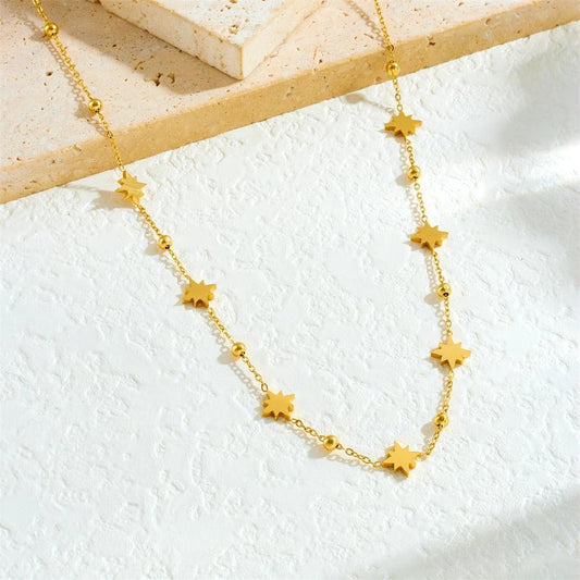 Colier auriu, din otel inoxidabil, suflat cu aur 18k, cu stelute, Elisha C2 - Pursehuit.ro