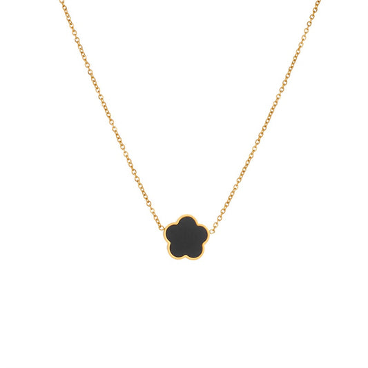 Colier auriu, din otel inoxidabil, suflat cu aur 18k, cu trifoi, Almyra C2