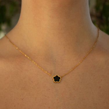 Colier auriu, din otel inoxidabil, suflat cu aur 18k, cu trifoi, Almyra C2