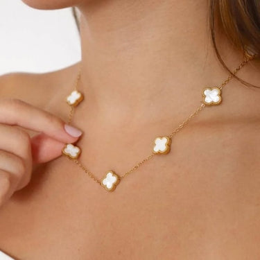 Colier auriu, din otel inoxidabil, suflat cu aur 18k, cu trifoi alb, Olivra C2
