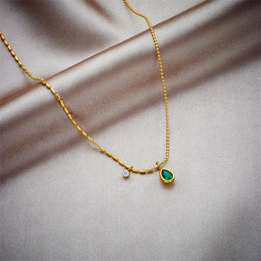 Colier auriu, din otel inoxidabil, suflat cu aur 18k, delicat, cu pietre din zirconiu, Edvina C1 - Pursehuit.ro