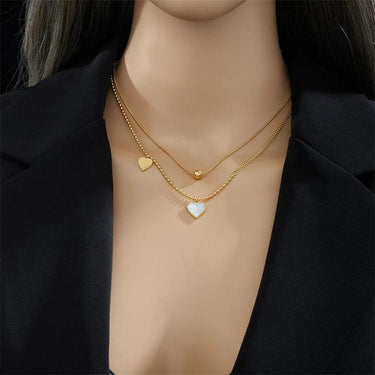 Colier auriu, din otel inoxidabil, suflat cu aur 18k, in 2 straturi, cu inimioare, Effie C1 - Pursehuit.ro