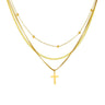 Colier auriu, din otel inoxidabil, suflat cu aur 18k, in 3 straturi, cu cruciulita, Elfa C2 - Pursehuit.ro