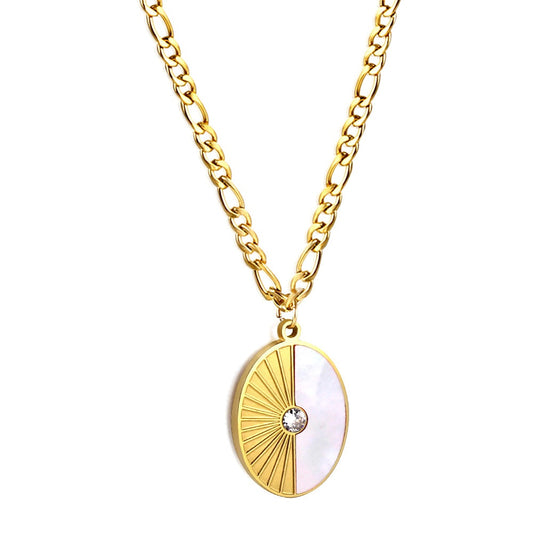 Colier auriu, din otel inoxidabil, suflat cu aur 18k, pandantiv oval, Kaia C1