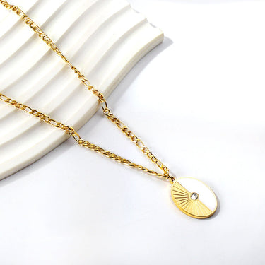 Colier auriu, din otel inoxidabil, suflat cu aur 18k, pandantiv oval, Kaia C1